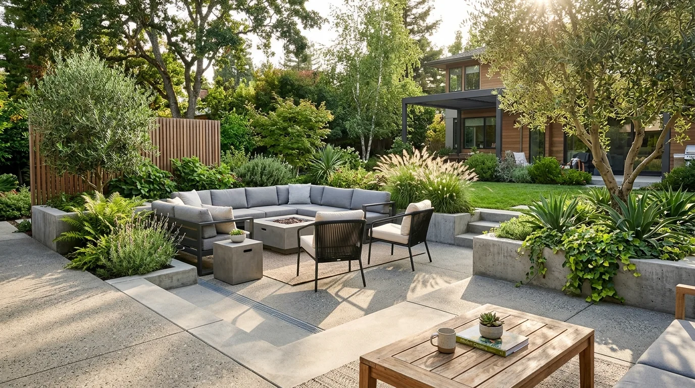 Modern Dining Patio With Large Pavers
